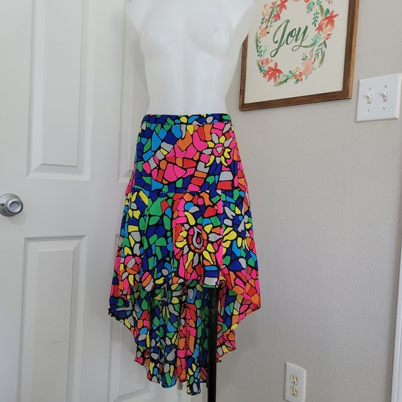 L'Amour Nanette Lepore Heart Mosaic  Stained Glass High Low Skirt L Like New - Picture 3 of 12